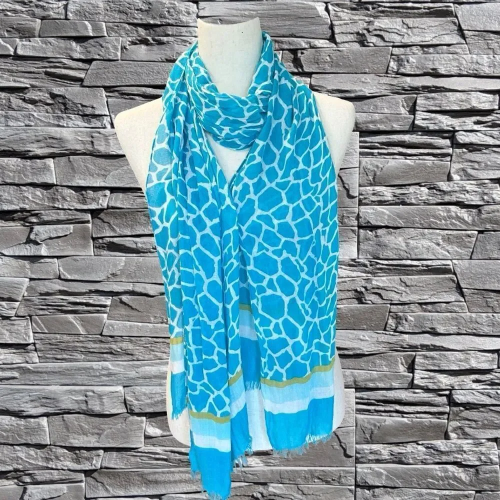 Talbots Women's Dress Scarf Pattern Blue/White/Yellow-Gold
